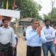 Lok Satta Party’s Jayaprakash Narayan greeting voters at a polling booth in Malkajgiri.
